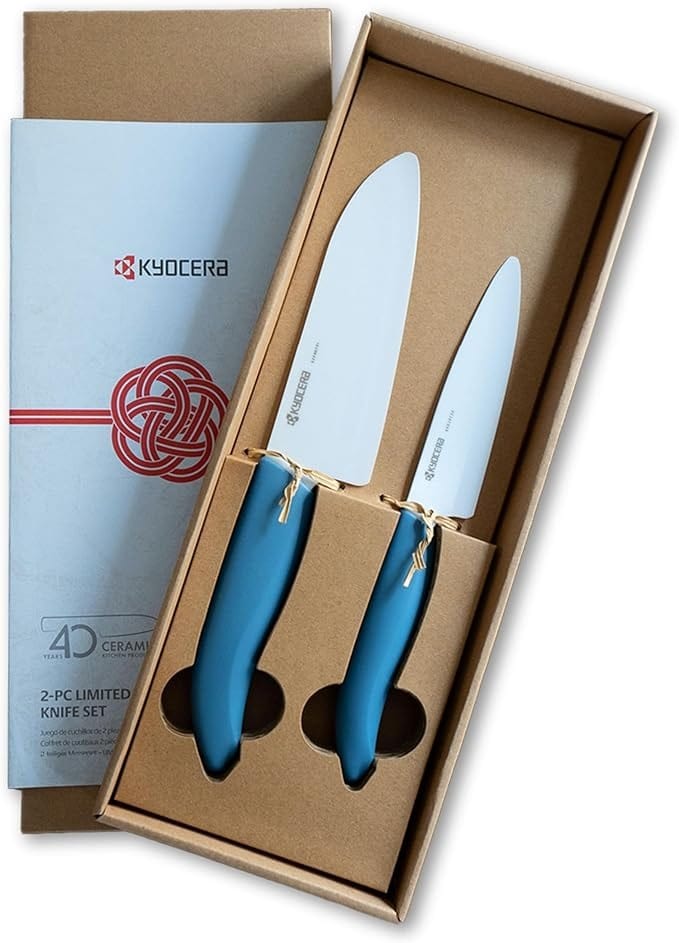 Kyocera 40th Anniversary Ceramic Knife Set - Aegean Blue - Premium Kitchen Cutlery for Slicing, Dicing & Food Prep | Perfect Gift for Chefs & Home Cooks