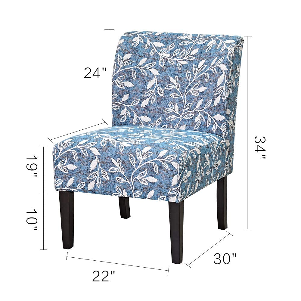 Modern Accent Chair - Blue Stripes Polyester Fabric Upholstered, Urban Style Armless Dining Side Chair with Solid Wood Legs (Set of 2) - Perfect for Kitchen, Living Room, Home Office & Small Space Decor