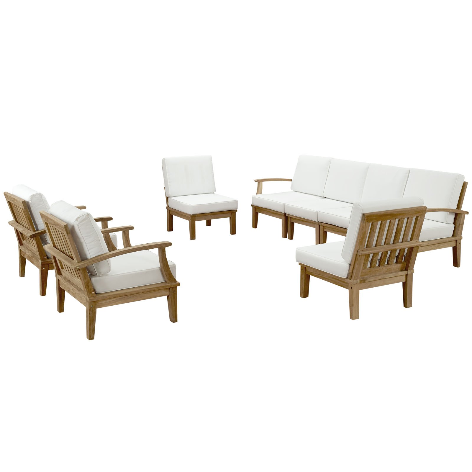 Modway EEI-1817-NAT-WHI-SET Marina Premium Grade A Teak Wood Outdoor Patio Dining Set - 8-Piece Seating for Backyard, Garden, Poolside - Natural White Finish Weather-Resistant Furniture