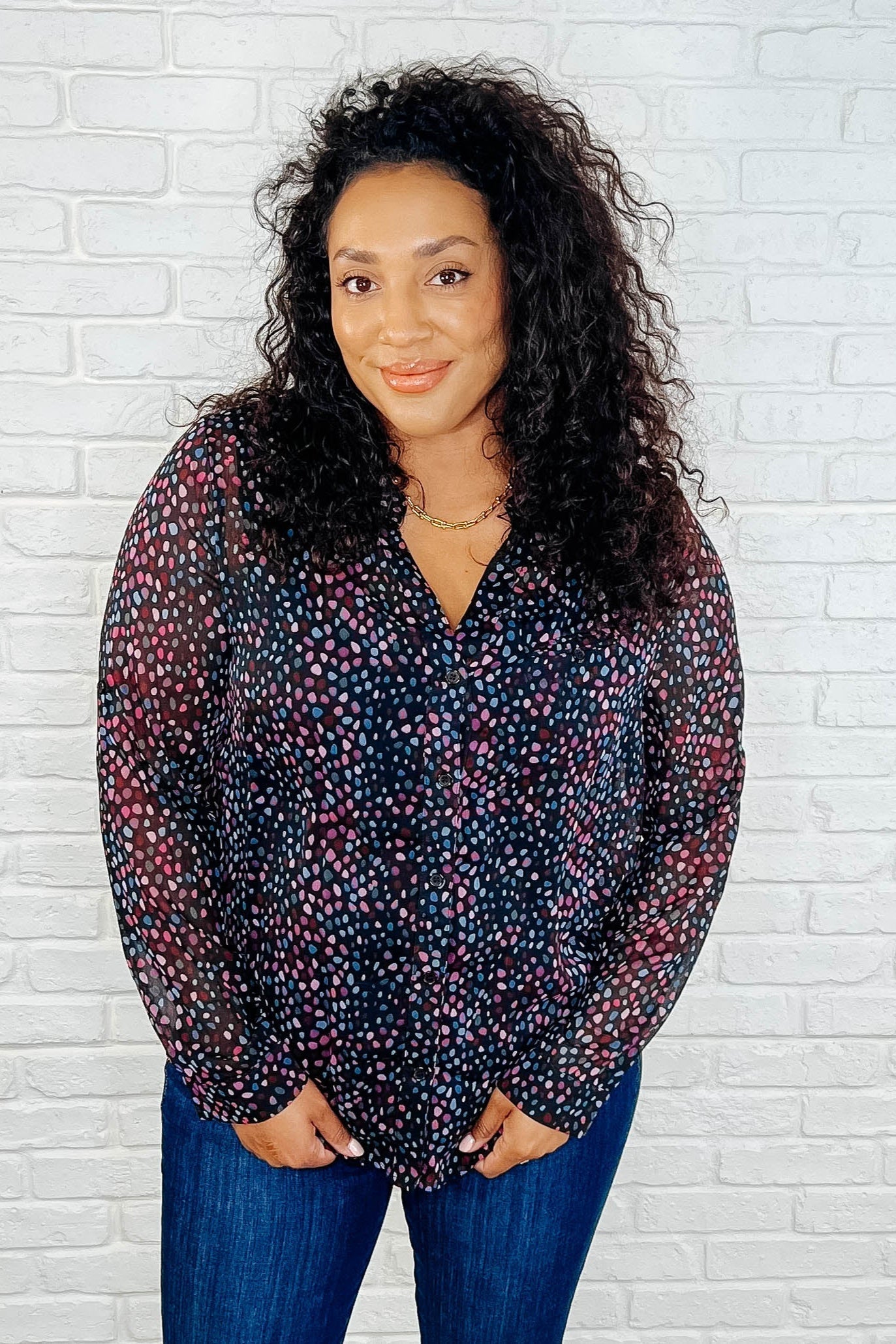 Stylish Polka Dot Blouse for Women - Trendy Floral Print Tops for Casual Wear & Office Outfits