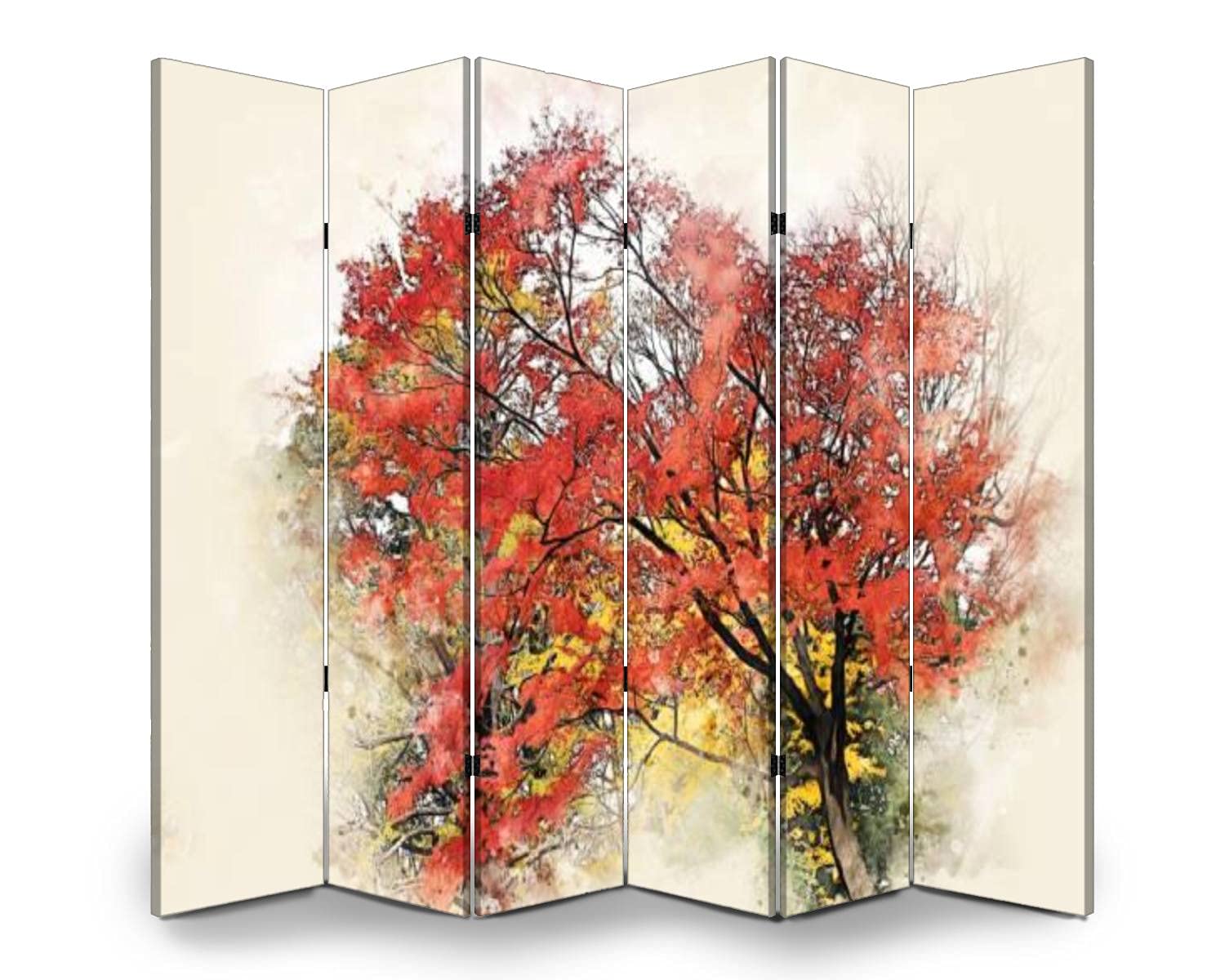 6-Panel Folding Room Divider - Abstract Watercolor Tree Painting on Canvas | Freestanding Privacy Screen for Home Office, Bedroom Partition & Indoor Space Separator | Decorative Protective Wall Divider for Living Room, Studio & Dorm