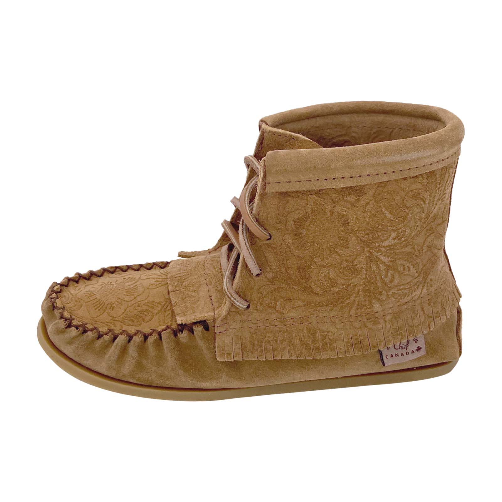 Women's Floral Embossed Suede Moccasin Boots - Comfortable Slip-On Winter Shoes for Casual Outfits & Outdoor Walking