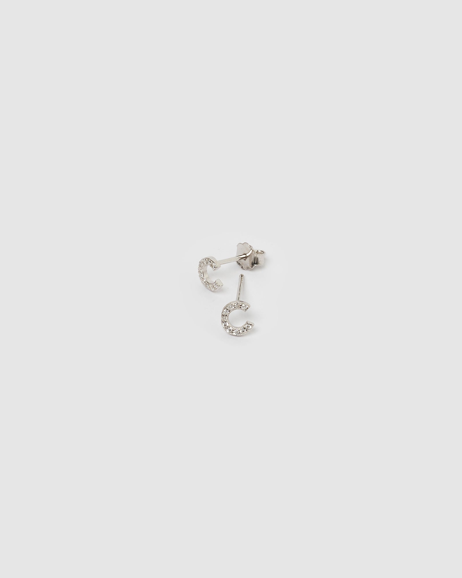 Izoa Silver Alphabet Mini Letter C Stud Earrings - Perfect for Gifts, Initial Jewelry & Everyday Wear