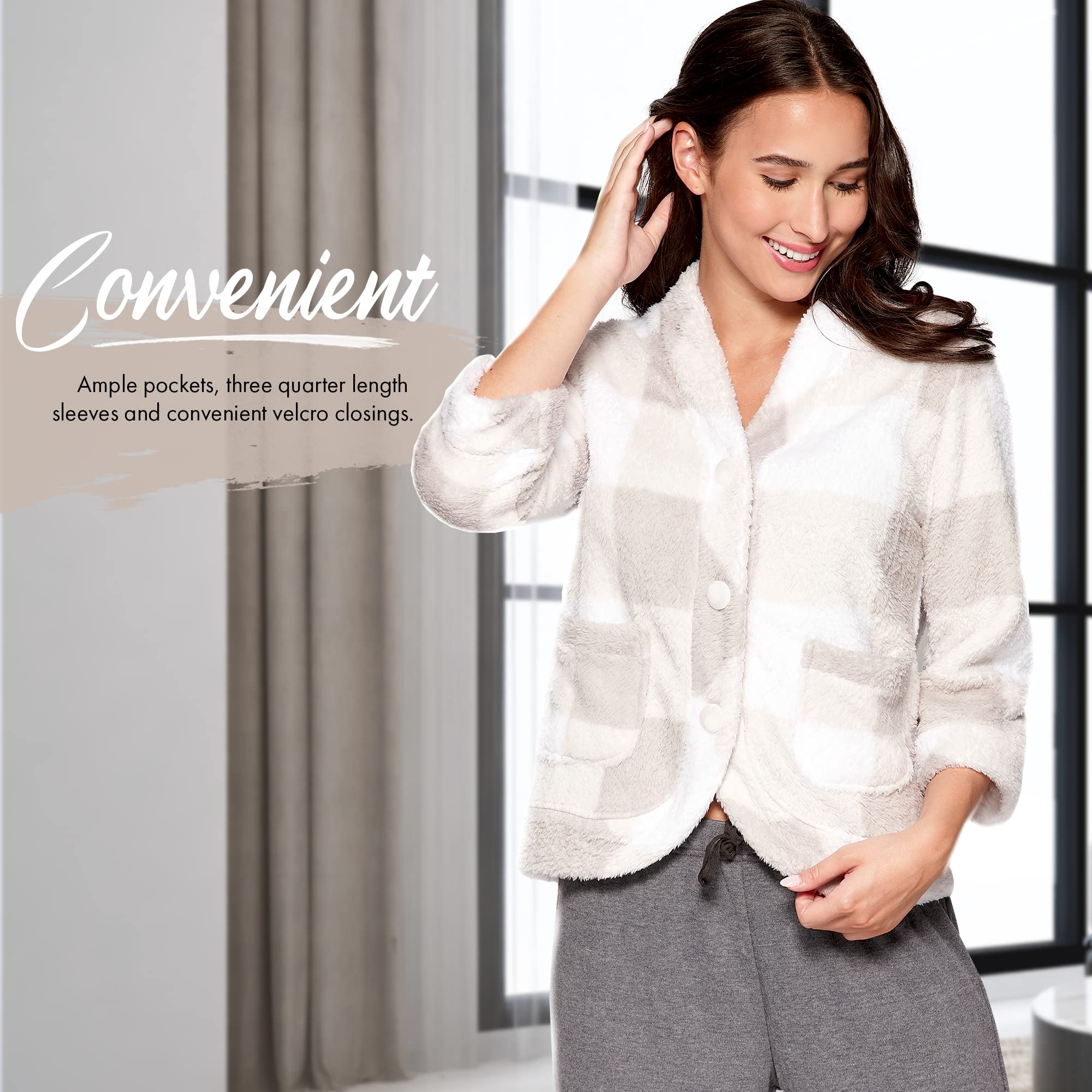 Women's Casual Bed Jacket with Velcro Openings - Soft Comfortable Loungewear for Relaxing at Home, Nursing, or Post-Surgery Recovery