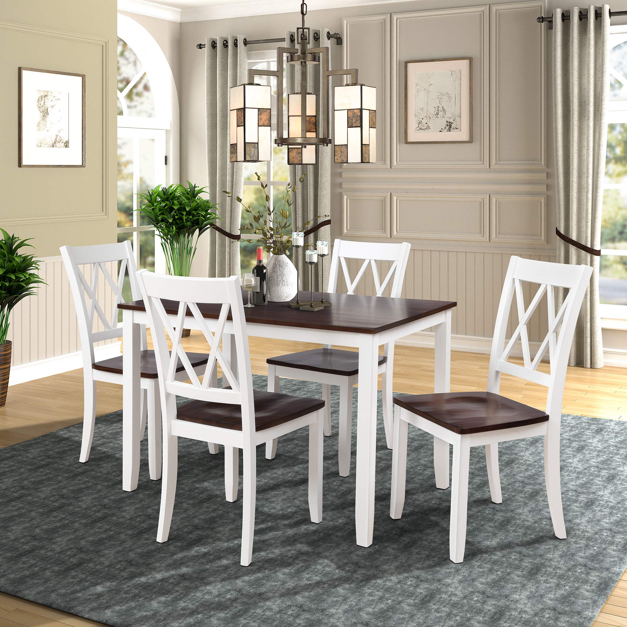 Harper & Bright Designs 5-Piece Wood Dining Table Set for 4, Compact Kitchen Table & Chairs in White & Cherry, Perfect for Small Spaces & Cozy Meals