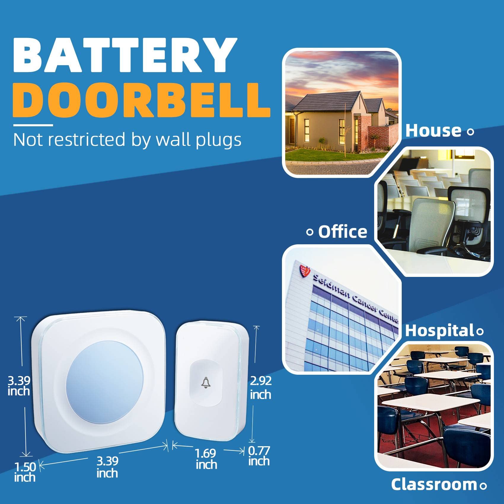 Wireless Doorbell with 36 Melodies & LED Light - 1200ft Range, Battery Operated, Portable Chime for Home, Office, Hearing Impaired - Easy Installation & Adjustable Volume (1 Button + 1 Receiver, White) - Perfect for Apartments, Houses, Elderly & People with Disabilities