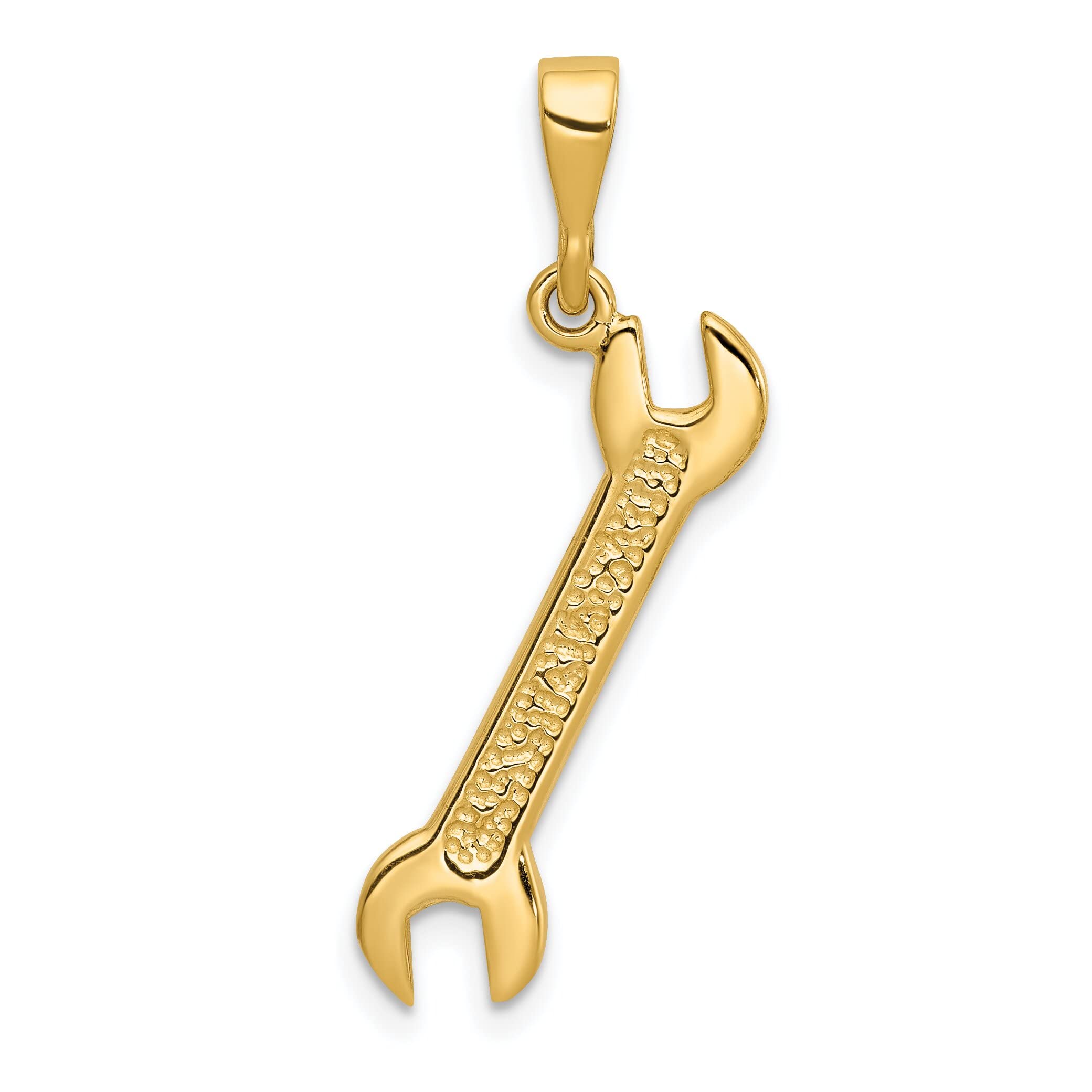 14K Yellow Gold Wrench Charm Pendant Necklace - Handyman Tool Jewelry for Men & Women - Perfect for DIY Enthusiasts, Mechanics, and Construction Workers