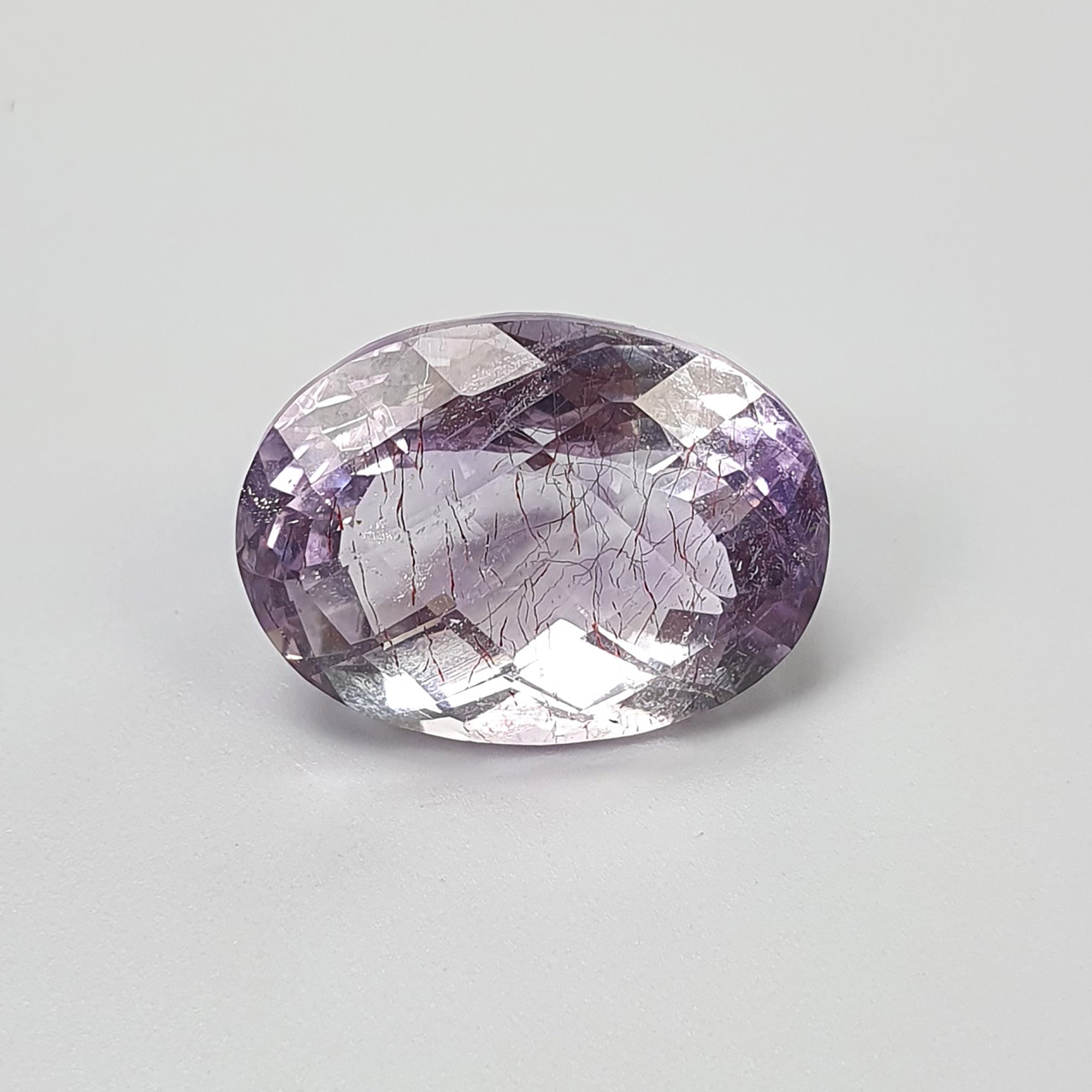 10.80cts Natural Untreated Purple RUTILE AMETHYST Quartz Gemstone - Oval Checker Cut 16x12mm (Video Included) | Healing Crystal, Jewelry Making, Meditation Stone