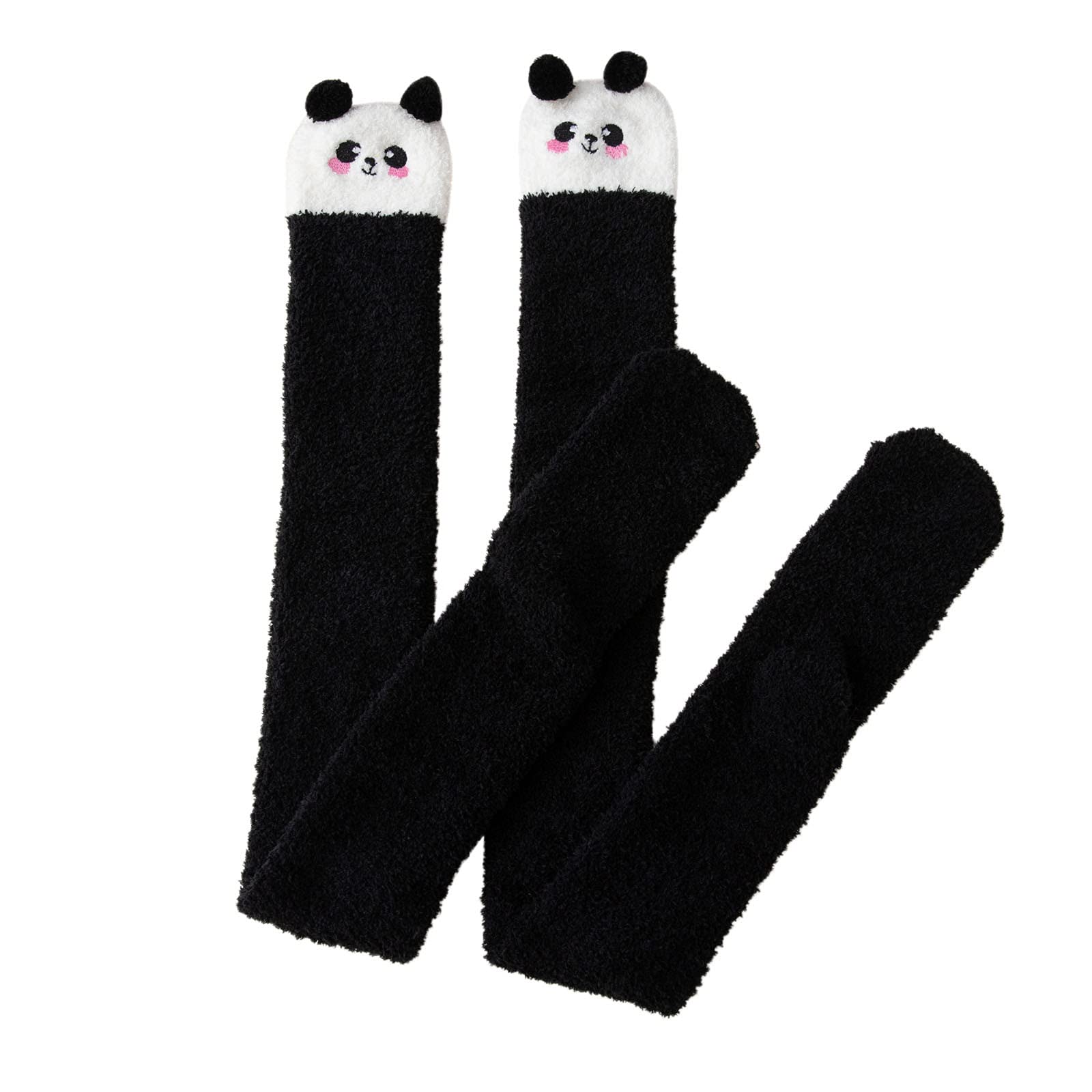 Bblulu Women's Cartoon Fuzzy Over Knee High Socks - Winter Warm Thigh High Boot Socks - Soft & Cozy Leg Warmers - Black One Size - Perfect for Cold Weather, Lounge Wear & Gift Giving