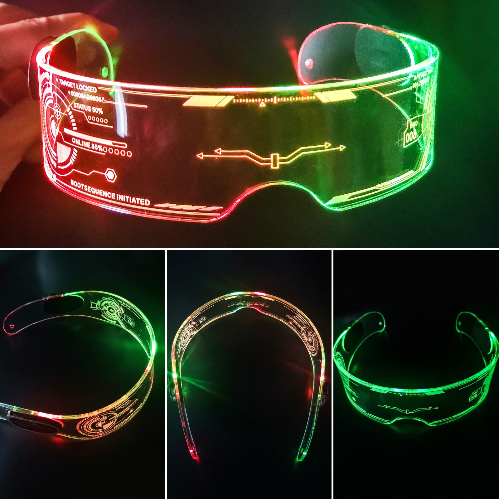 Cyberpunk LED Glasses with USB Rechargeable & 7 Color Changing Modes - Bilateral Control for Raves, Parties, and Cosplay Costume Accessories
