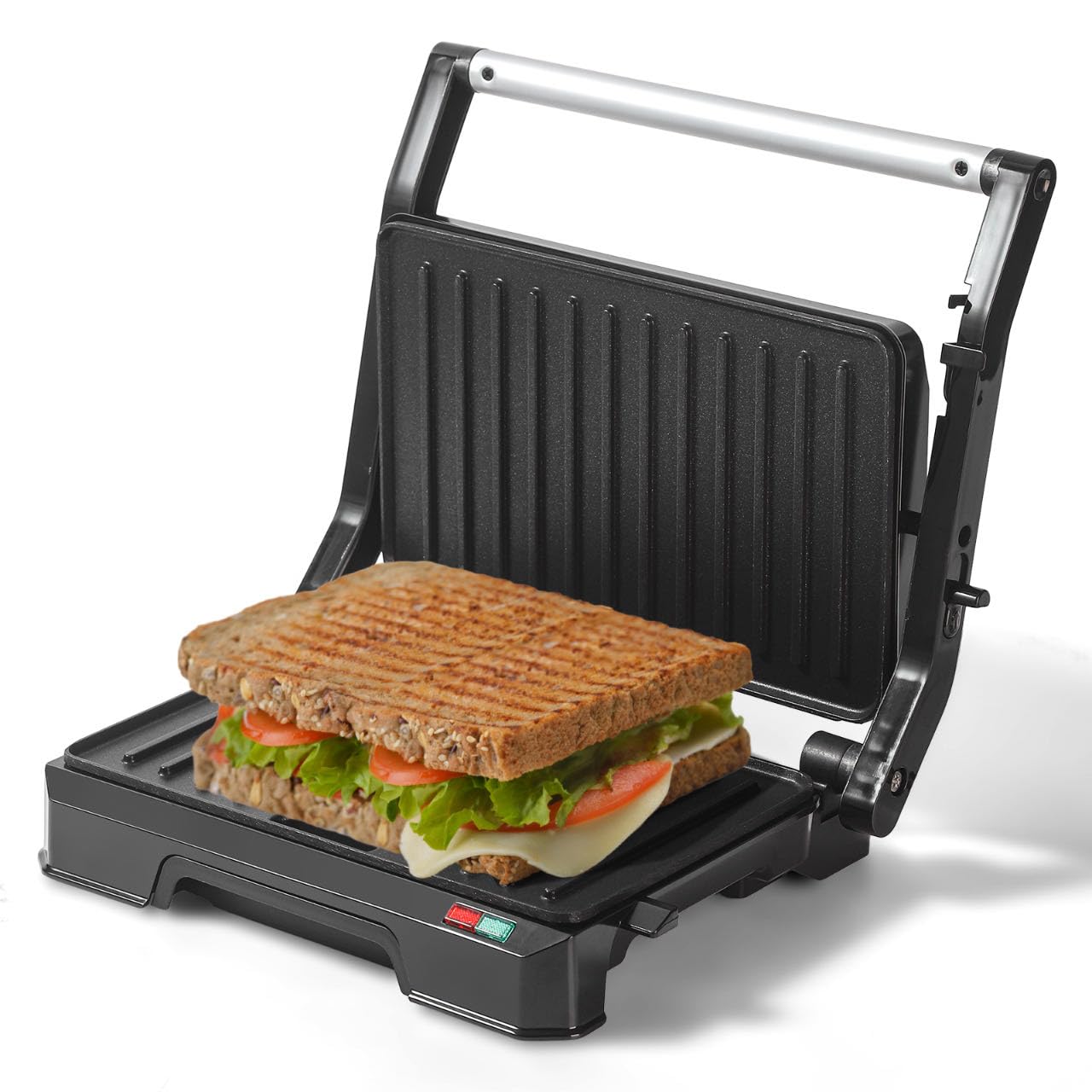 Electric Panini Press Grill Sandwich Maker - Non-Stick, 180° Open Design for Indoor Grilling - Perfect for Steaks, Burgers, Sandwiches & More - Ideal for Home Kitchens, Camping & Quick Meals (Black)