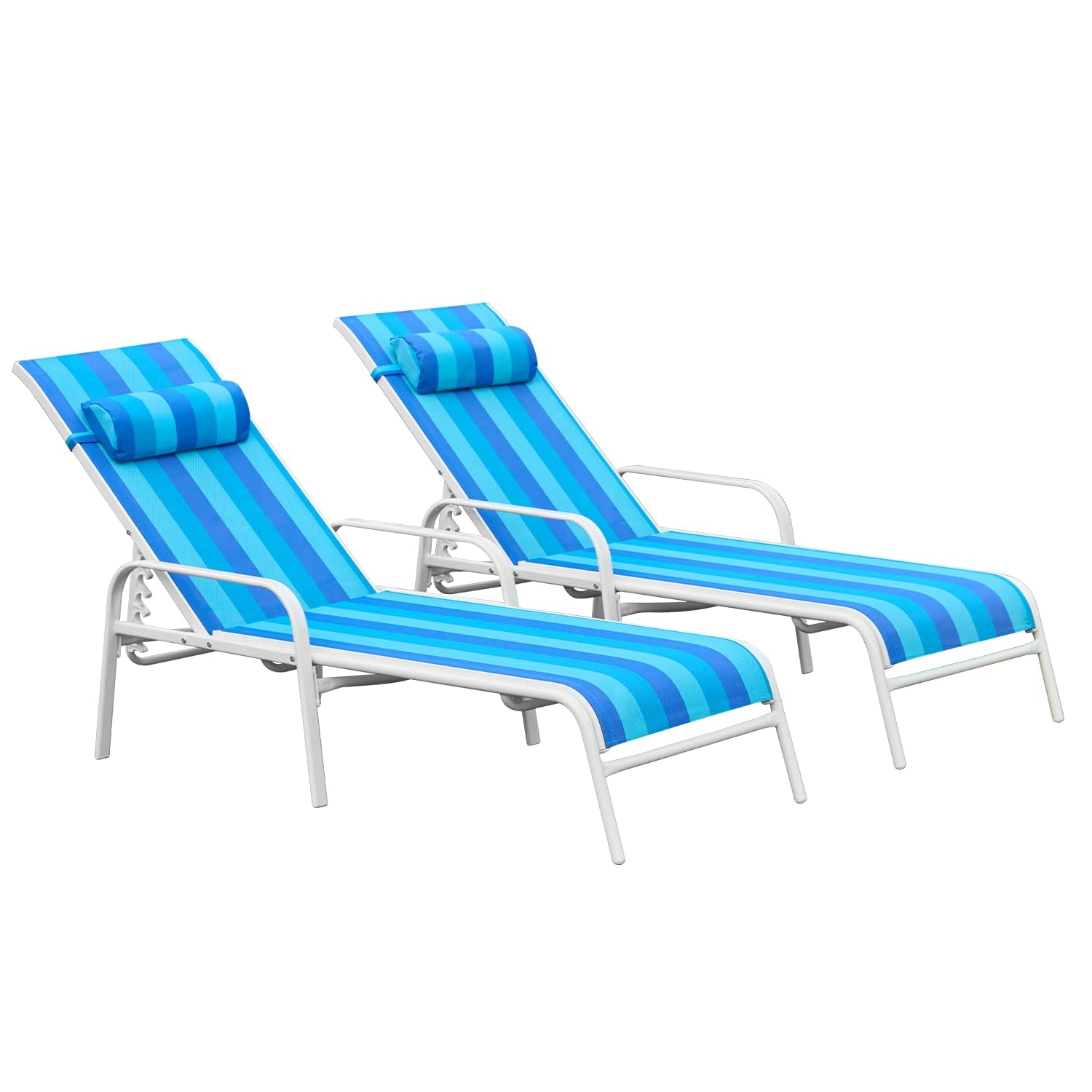 **EROMMY 2-Piece Patio Chaise Lounge Set - Outdoor Reclining Chairs with Adjustable Backrest, Waterproof & UV-Resistant Fabric (Blue) - Perfect for Poolside, Garden, or Backyard Relaxation**