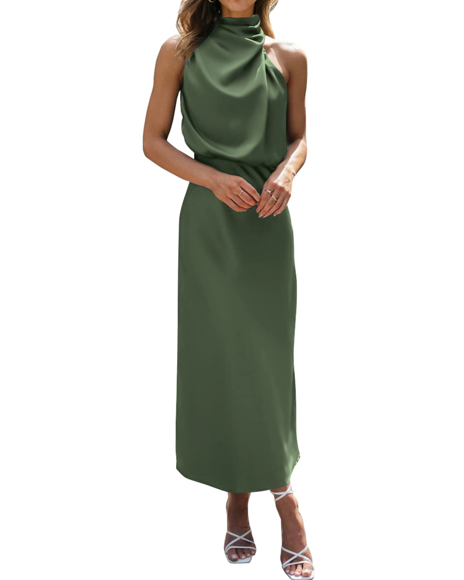 BTFBM Women's Sleeveless Cocktail Dress - Mock Neck Keyhole Back, Elastic High Waist, Elegant Evening Party Maxi Dress for Wedding Guest, Prom, Gala & Special Occasions