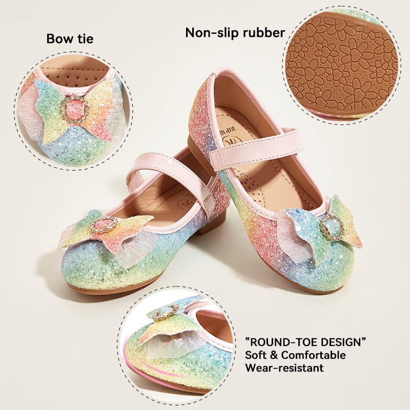 K KIP WOK Toddler Girls Mary Jane Shoes with Glitter & Floral Design - Ballet Flats for Wedding, Party, and Special Occasions