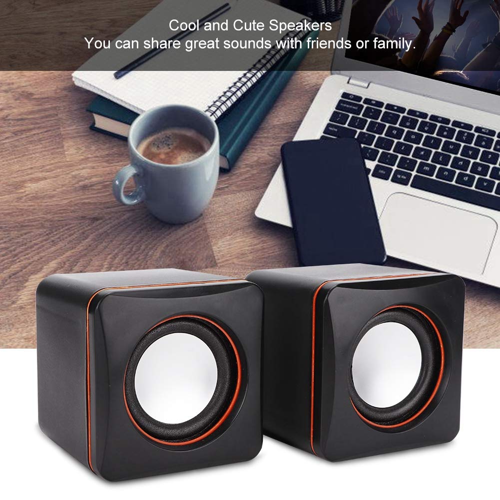 Mini USB Stereo Computer Speaker with 3.5mm Jack - Compact Cube Design for Desktop, Laptop & PC (Dual Track) - Perfect for Home Office, Gaming & Music Listening