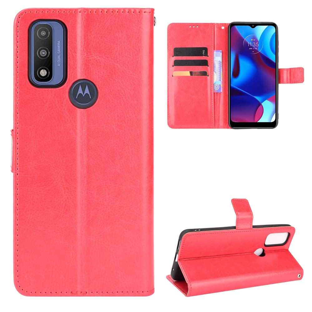 Premium Leather Flip Wallet Case for Motorola Moto G Pure (2021) - XT2163DL/XT2163-4 - Stylish Red Protective Cover | Perfect for Daily Use, Business & Travel