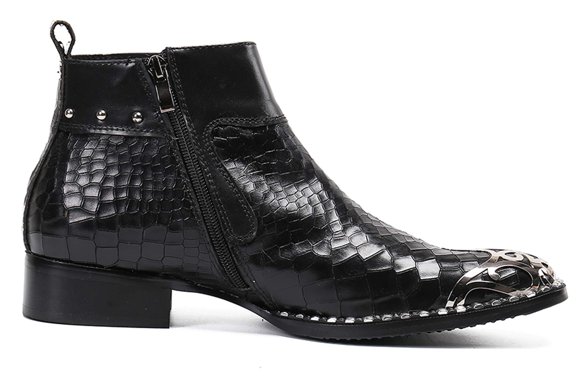 Santimon Men's Western Leather Chelsea Boots with Metal Toe & Zipper - Stylish Dress Boots for Casual & Formal Occasions