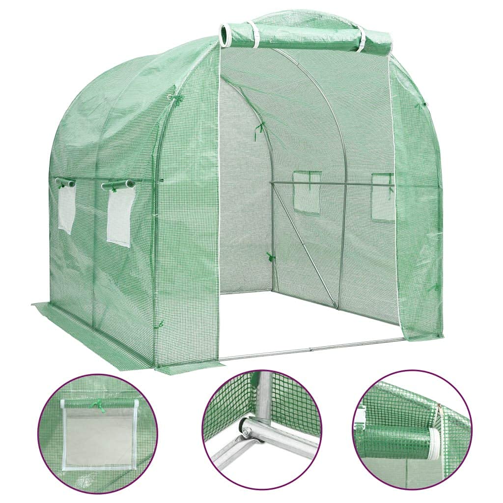43.1 ft² Walk-in Greenhouse with Roll-Up Windows & Zippered Door - 78.7