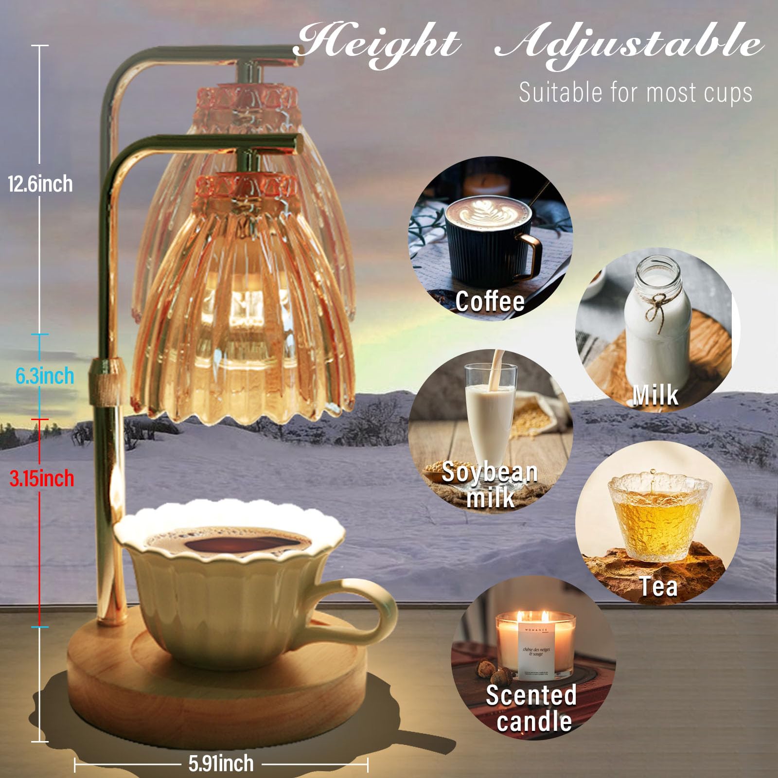 50W Candle Warmer Lamp with Timer - Adjustable Height Coffee Mug & Wax Warmer for Home, Office, Desk Decor - Perfect Gift for Women & Men (Includes 2 Bulbs) - Ideal for Aromatherapy, Relaxation, and Creating Cozy Ambiance