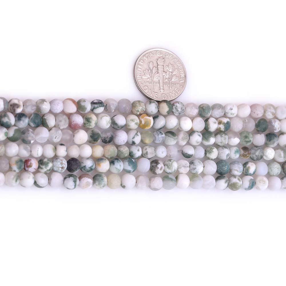 4mm Natural Green Moss Tree Agate Round Spacer Beads - Unpolished Matte Finish for DIY Jewelry Making (15 Inch Strand) - Perfect for Necklaces, Bracelets & Boho Crafts