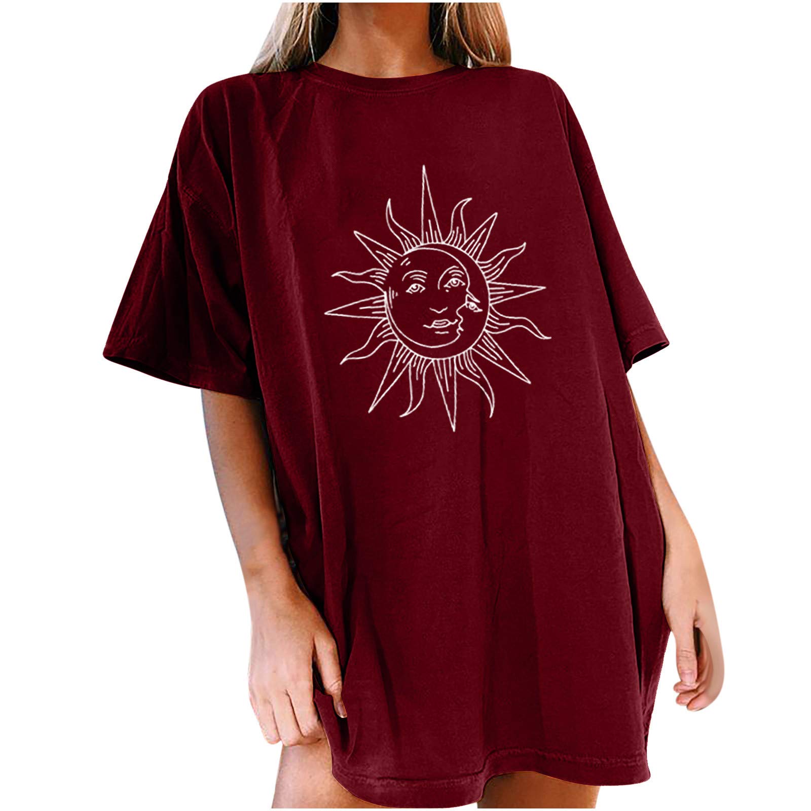Funny Women's T-Shirts - Summer Short Sleeve Crewneck Oversized Casual Loose Blouse | Trendy Graphic Tees for Everyday Wear & Outings