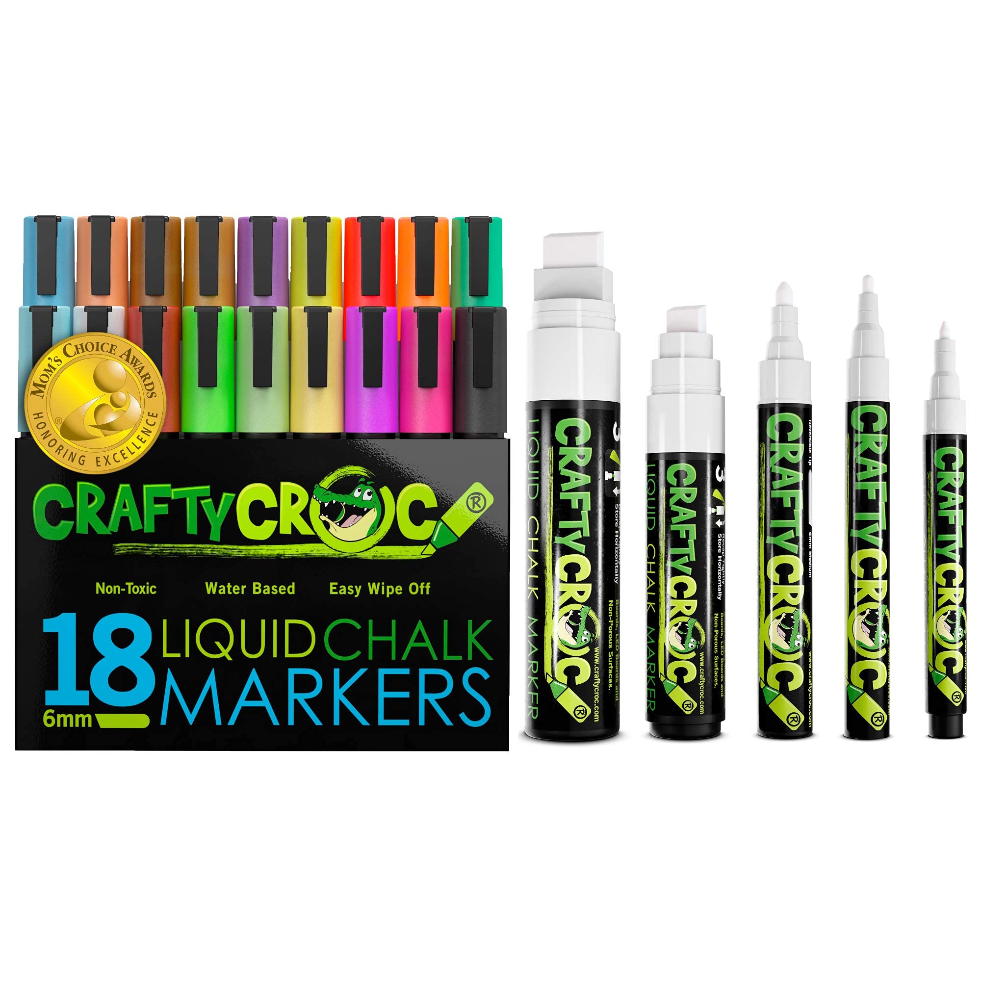 18 Pack Jumbo Chalk Markers Set - Neon & Earth-Tone Colors + 5 White Liquid Chalk Markers with Multi-Size Tips for Chalkboard Art, Menu Boards & DIY Projects