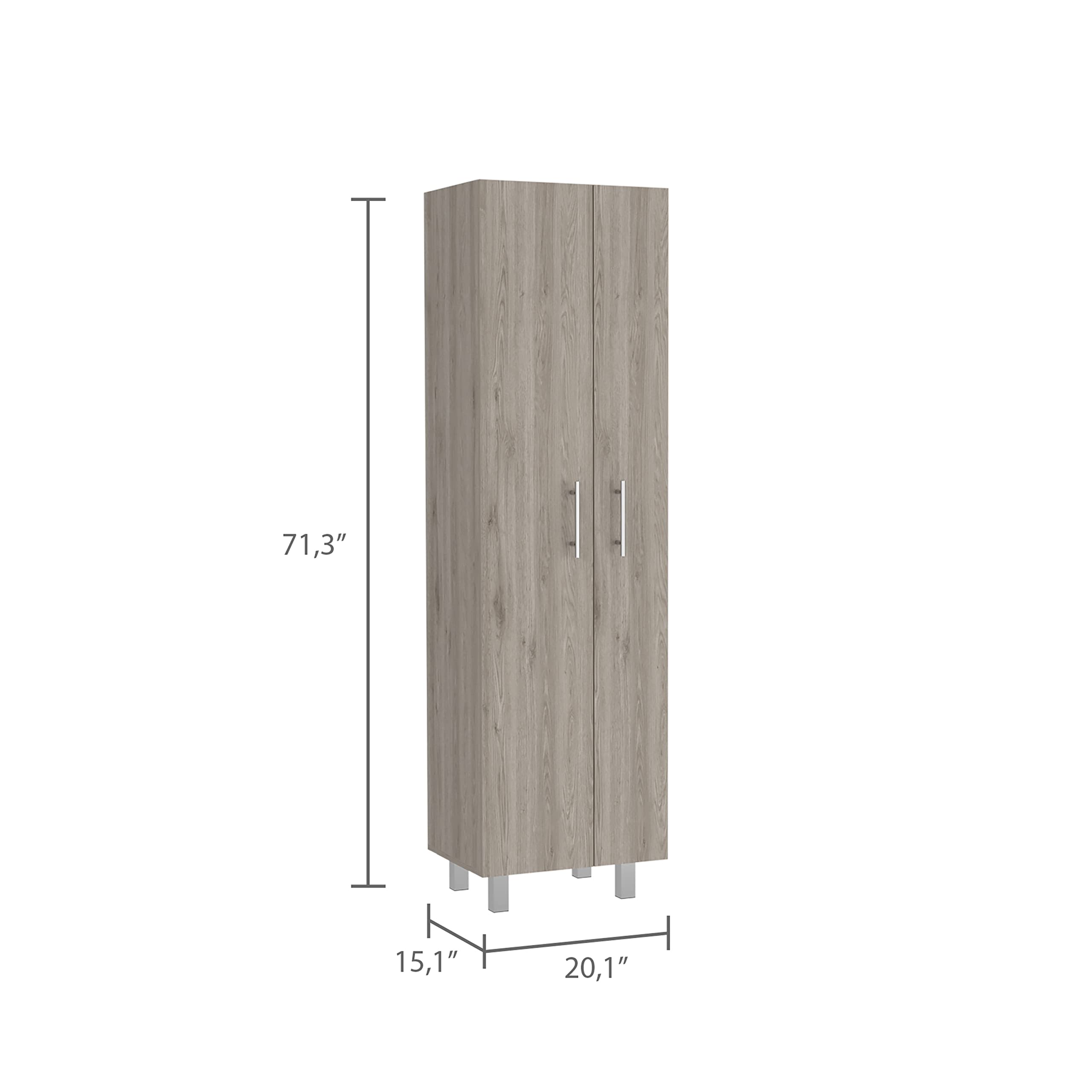 Bacoa 5-Shelf Cleaning Cabinet with Broom Hangers - 71.3 Inch Tall Storage Organizer in Light Gray/White for Bedroom, Bathroom & Laundry Room Organization