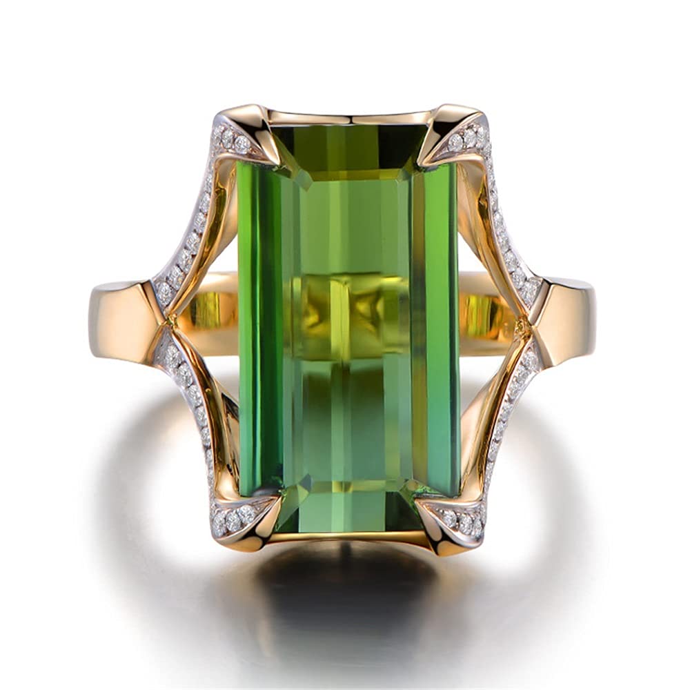 18K Gold Plated Princess Cut Emerald Birthstone Ring with AAA Cubic Zirconia Halo - Solitaire Promise, Engagement & Wedding Band for Women | Perfect for Anniversaries, Valentine's Day & Special Occasions