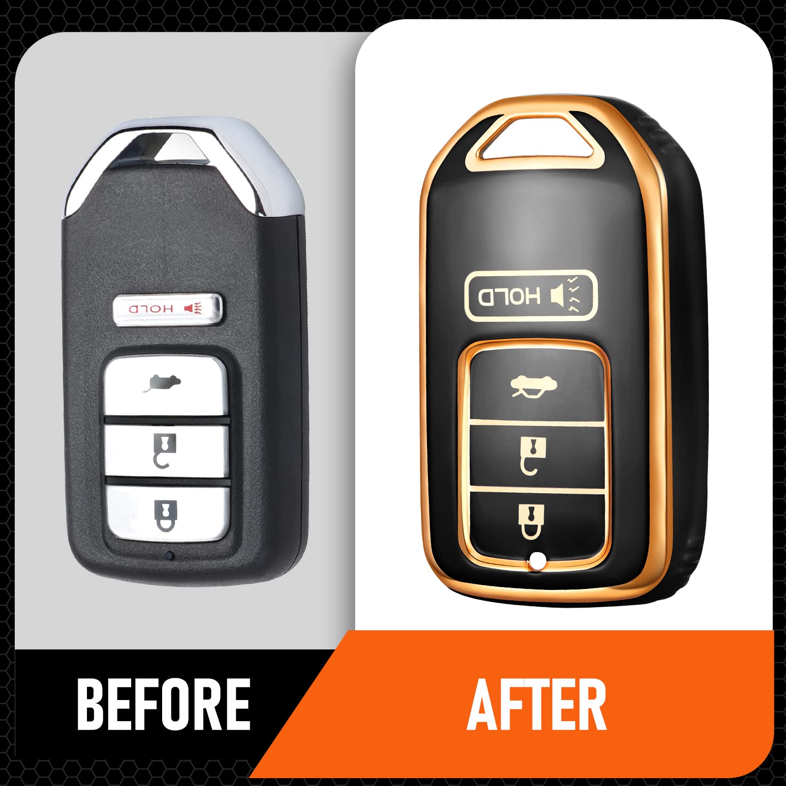Honda Key Fob Cover (2013-2016 Accord, CR-V, Civic, Ridgeline) - 4 Button TPU Keychain Case (Black) | Durable Protection for Car Remote Accessories | Perfect for Daily Use & Travel
