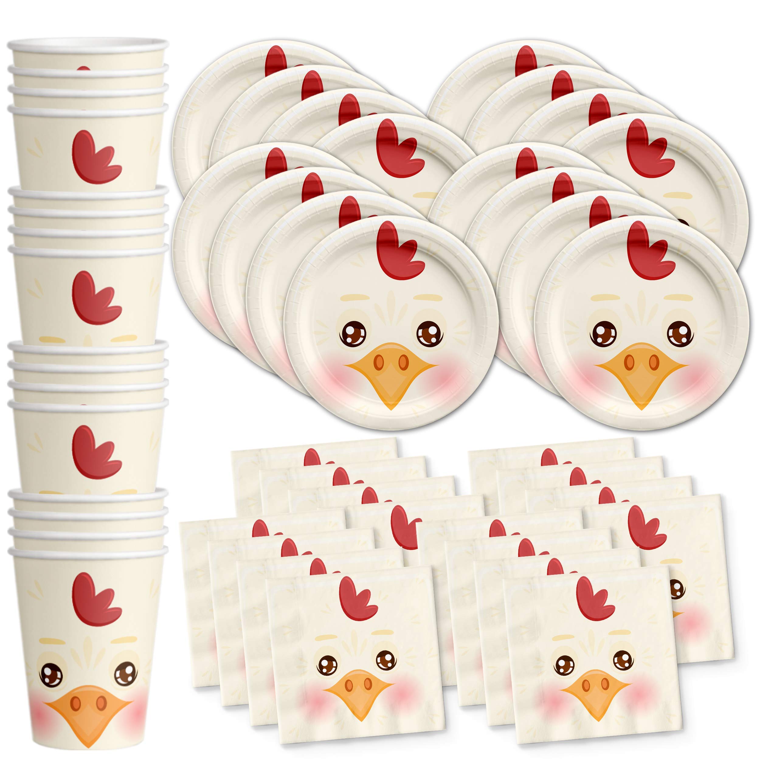Chicken Themed Birthday Party Supplies Set - 16-Piece Tableware Kit with Plates, Napkins & Cups for Kids' Birthday Celebrations & Themed Parties