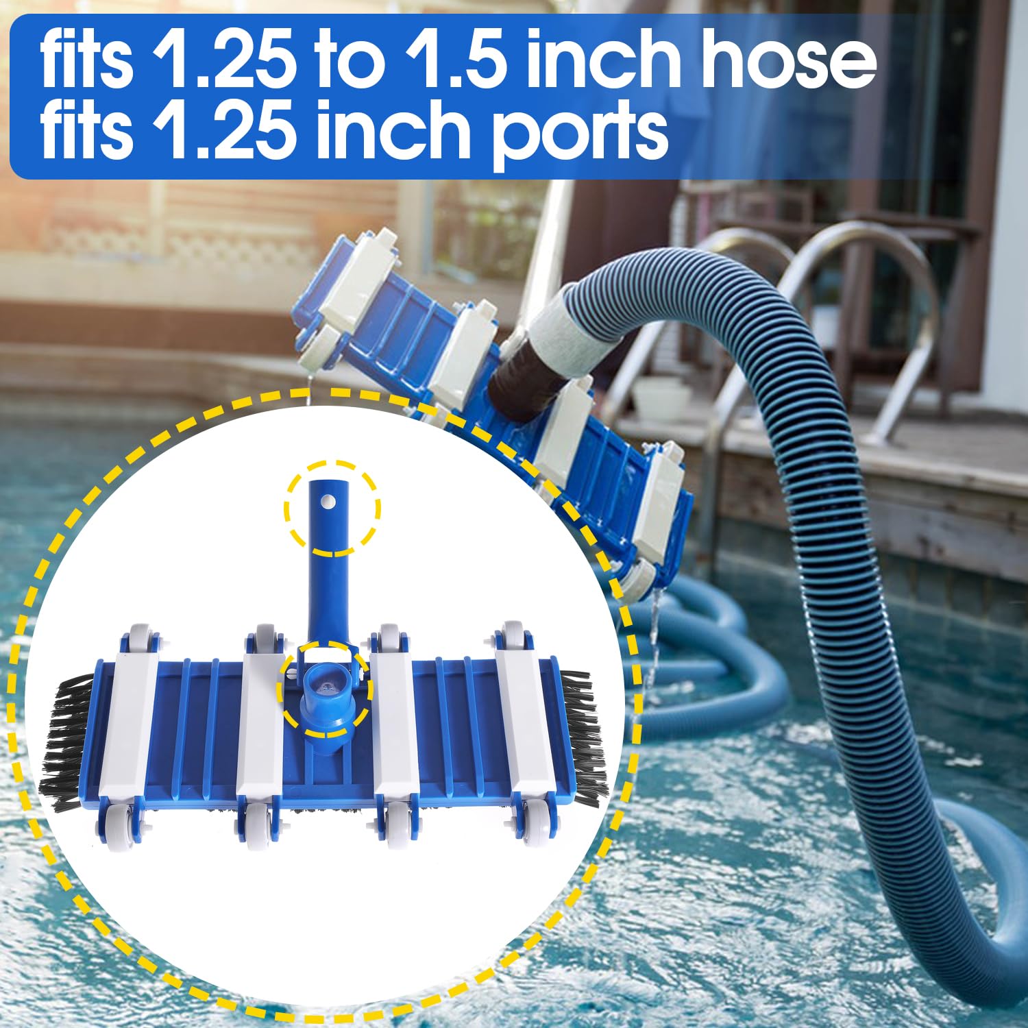 14 Inch Heavy Duty Flexible Pool Vacuum Head with Side Brushes - Compatible with 1-1/4