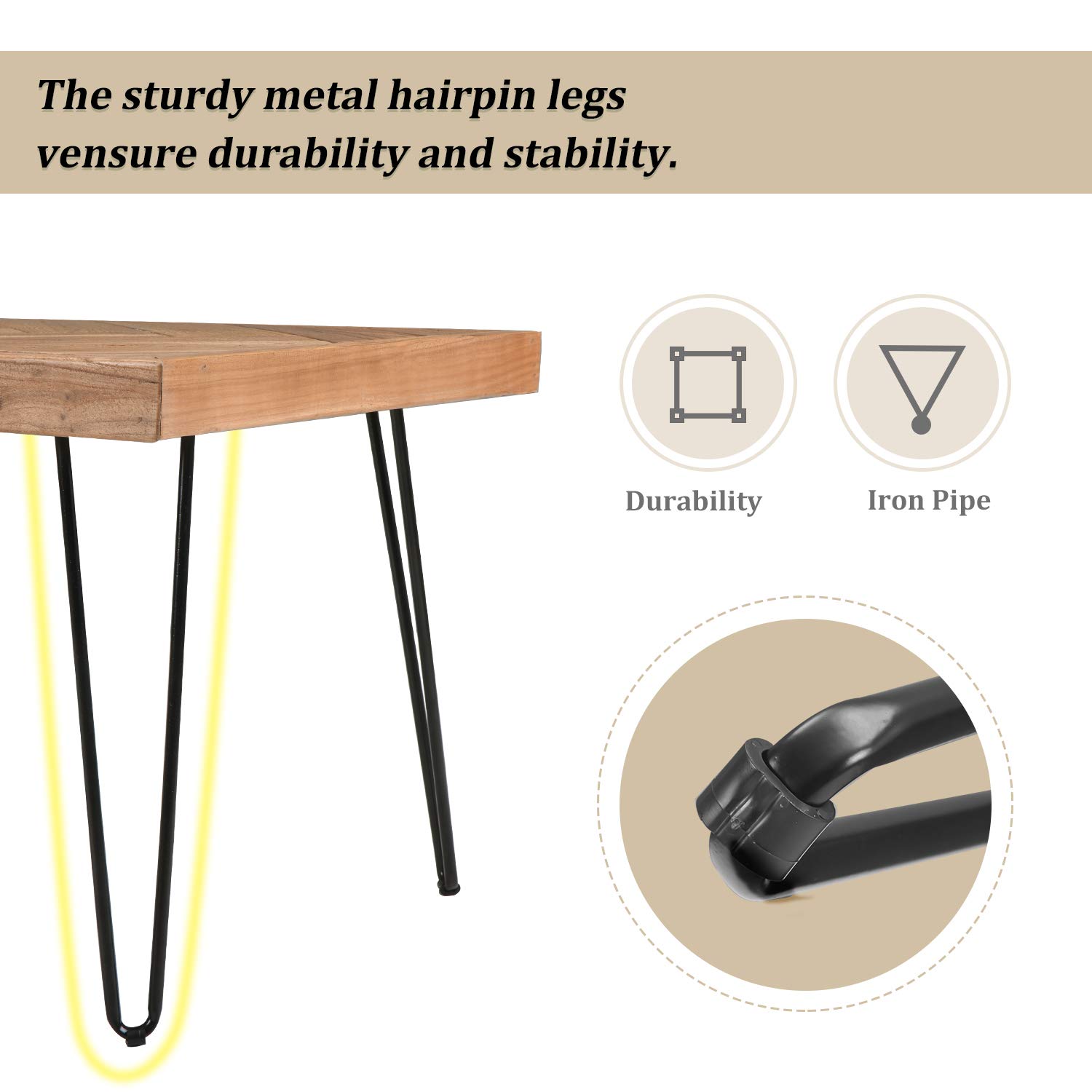 Modern Industrial Coffee Table - Easy Assembly Metal Cocktail Table with Glossy Finish for Living Room, Lounge, or Office (Nature Rough) - Perfect for Entertaining, Relaxing & Stylish Home Decor
