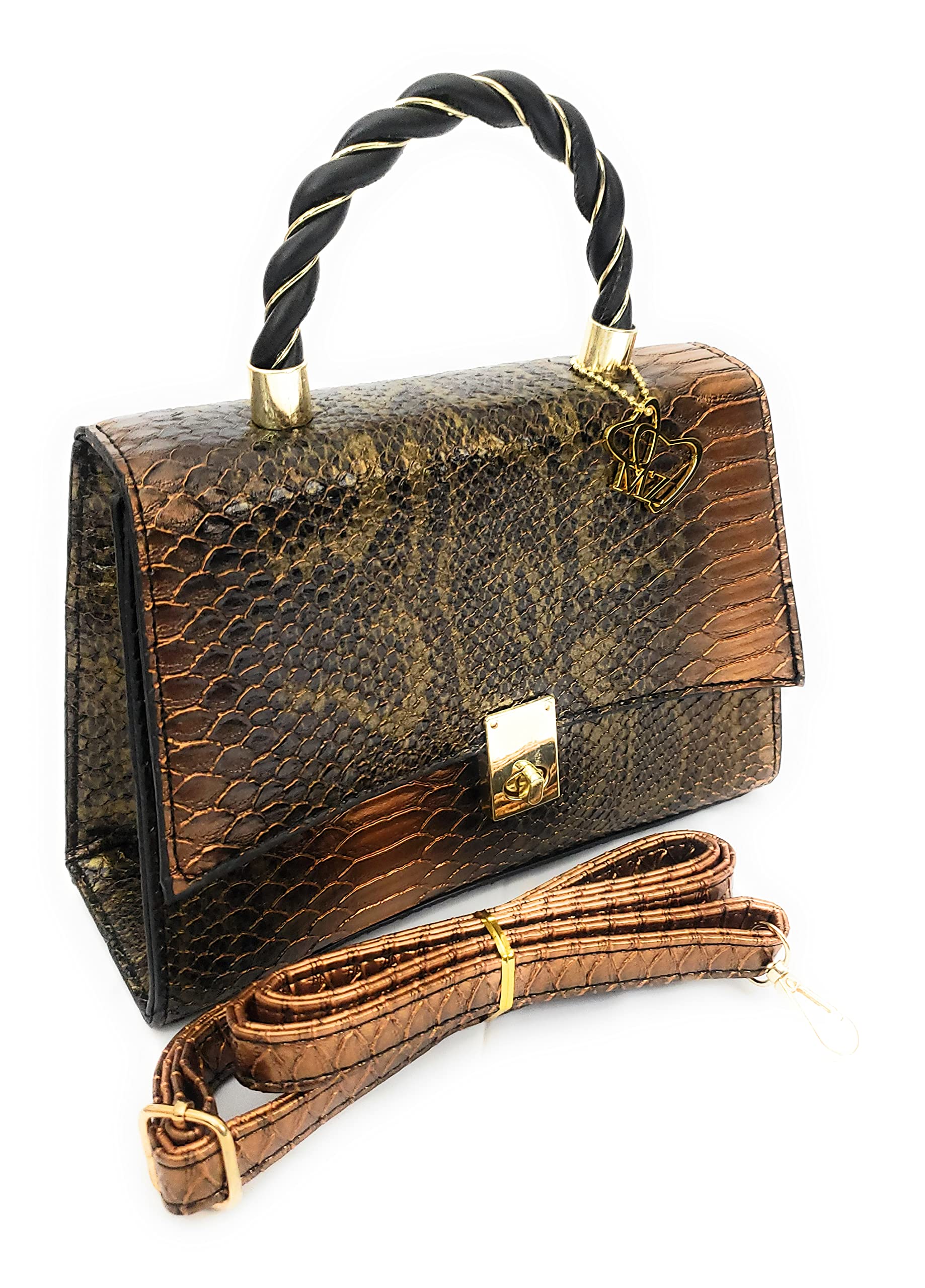 Vegan Leather Handbag for Women - Black Python Skin Texture Shoulder Bag & Crossbody Purse - Perfect for Work, Travel, and Everyday Use