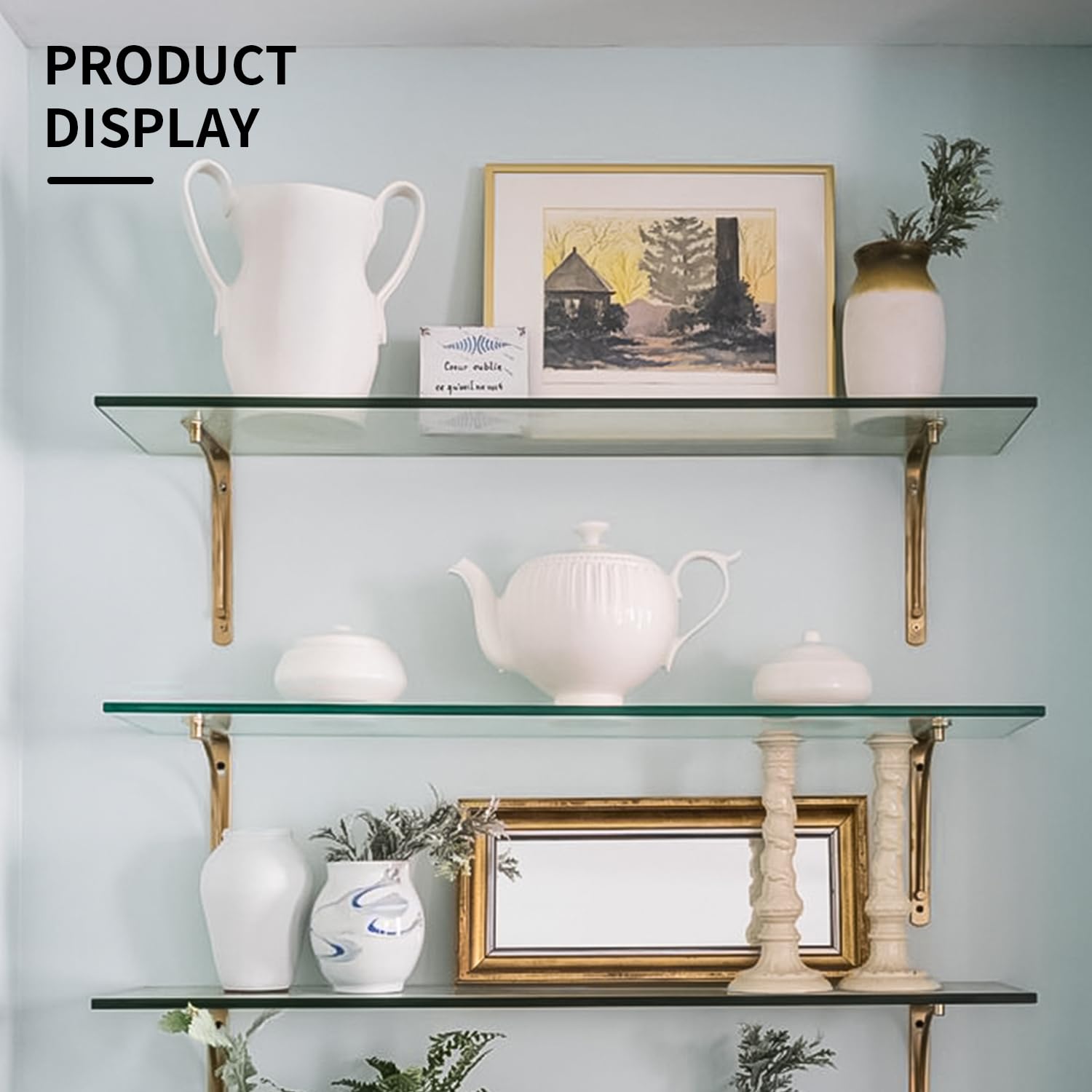 5-Piece Frameless Rectangle Tempered Glass Shelf Set - 14