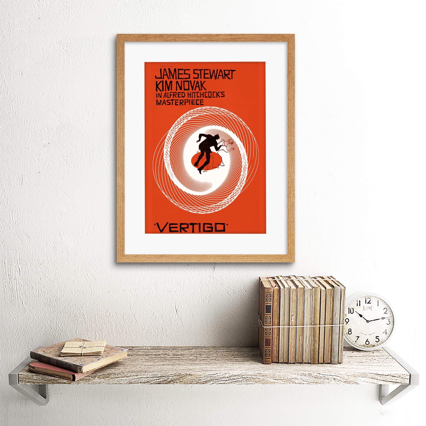 Alfred Hitchcock Vertigo Movie Poster Art Print - 12x15 Inch Framed Wall Decor for Home Theater, Office & Movie Lover Gifts