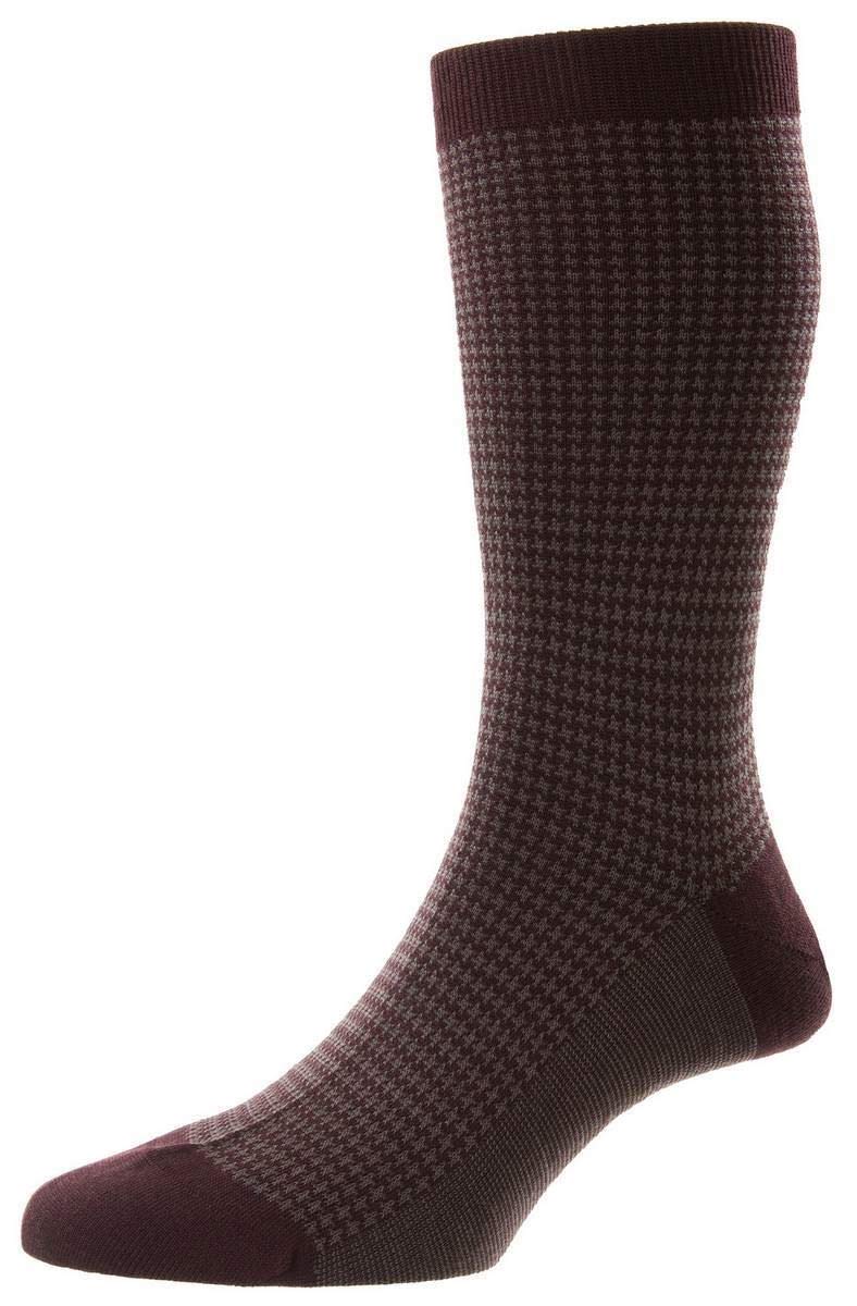 Premium Men's Highbury Houndstooth Merino Wool Socks - Warm Winter Dress Socks for Business & Formal Occasions - Maroon - Medium Size - Perfect for Office, Weddings & Cold Weather