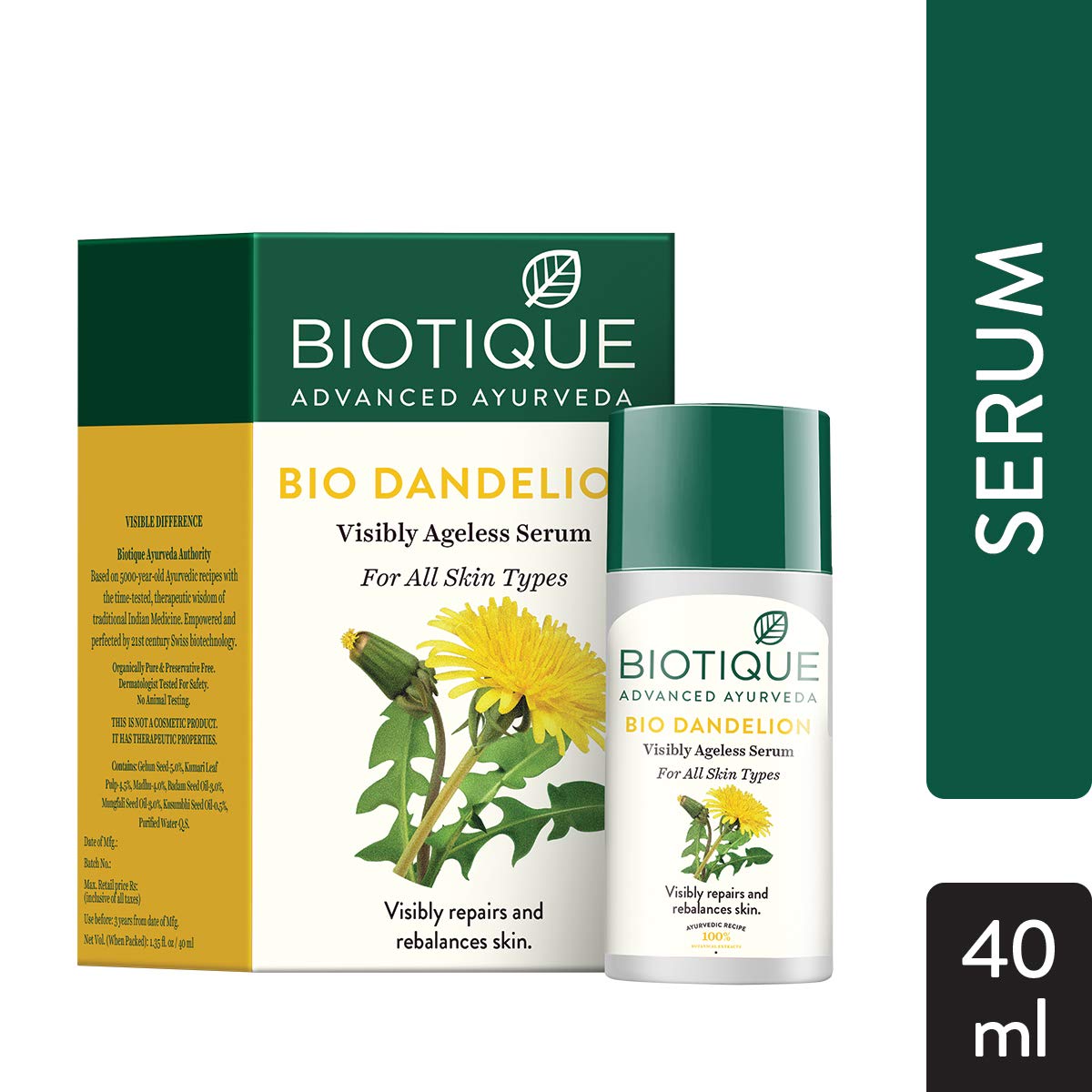 Biotique Bio Dandelion Visibly Ageless Serum 40ml & Bio Carrot Seed Anti-Aging Body Oil 120ml - Organic Skincare Set for Wrinkles & Youthful Glow | Perfect for Night Routine & Post-Shower Hydration