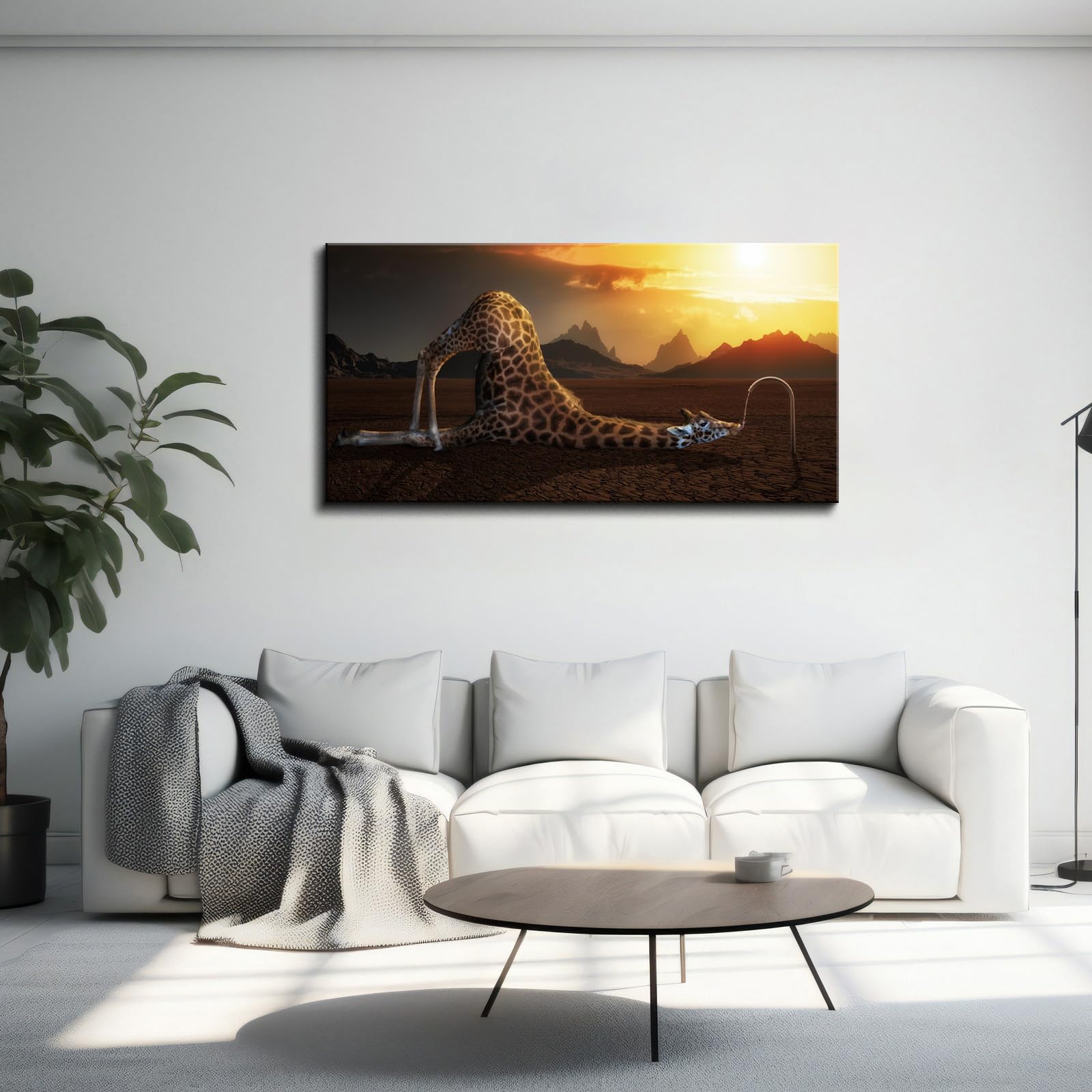YONICA Funny Giraffe Drinking Water Canvas Wall Art - 20x40 Inch Nature Animal Painting for Home Decor, Living Room, Bedroom & Office - Perfect for Modern Interior Design & Gift Giving