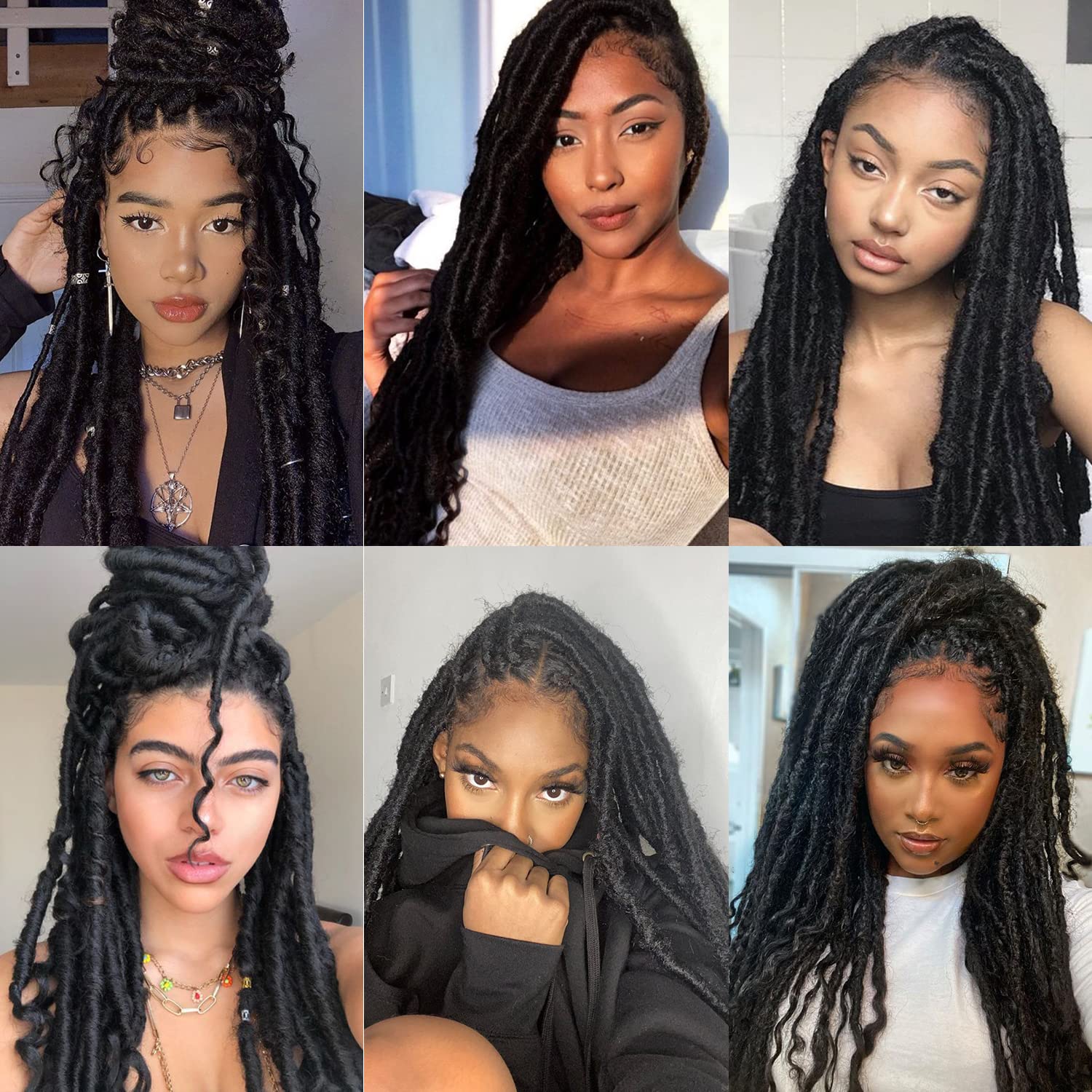 Goddess Locs Crochet Hair Extensions - 16 Inch Straight Faux Locs, Pre-Looped Curly Synthetic Braiding Hair for Black Women, 6 Packs in 1B-GRAY, Perfect for Protective Styling and Everyday Glam