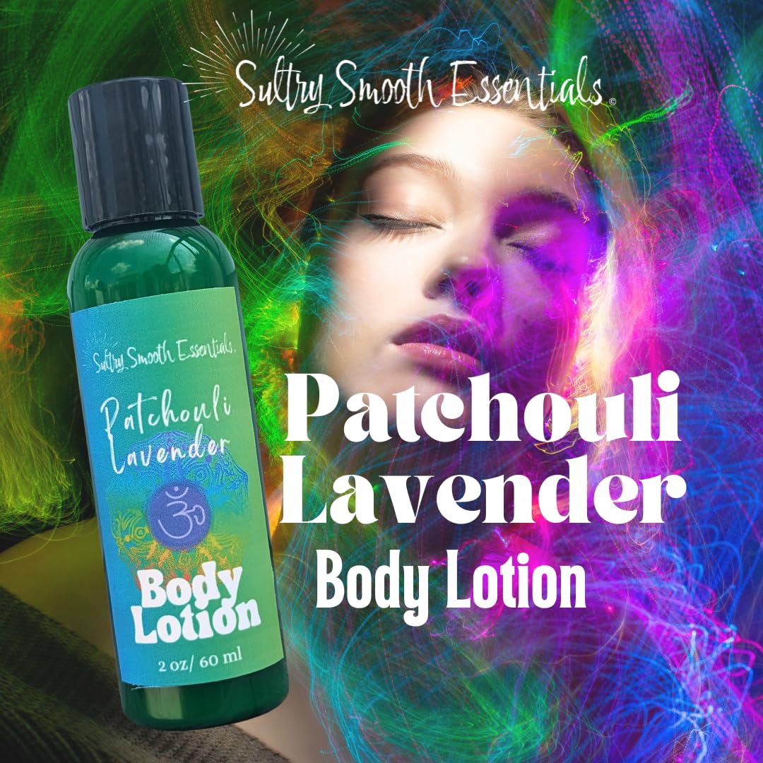 Organic Patchouli Lavender Body Lotion with Essential Oils - 4 oz Moisturizing Cream for Dry Skin, Relaxing Aromatherapy for Stress Relief & Sleep - Perfect for Spa Night, Yoga & Meditation