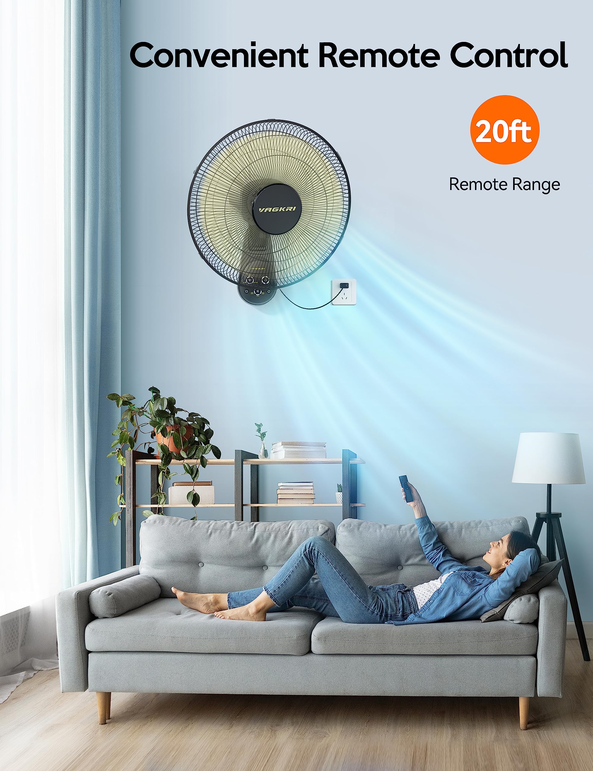 16 Inch Wall Mount Fan with Remote - 5 Speed Quiet Oscillating Fan, 5 Blades, 8 Hour Timer - Perfect for Home, Office, Bedroom, Living Room & Garage (Black) | Stay Cool During Work, Sleep & Relaxation