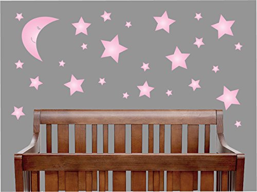 Pink Stars and Moon Wall Decals