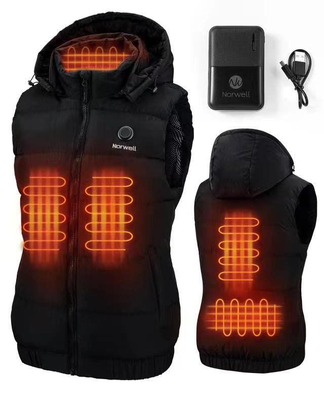 Norwell Women's Lightweight Heated Vest with Removable Hood & Battery Pack - Winter Warm Jacket for Outdoor Activities, Hiking, and Cold Weather Fashion