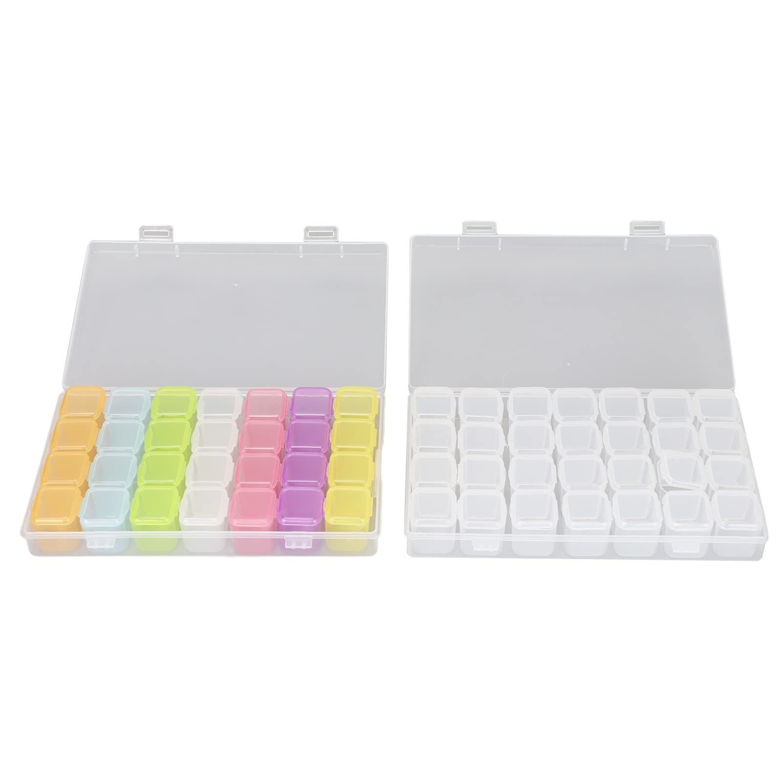 2Pcs Transparent Colorful Plastic Nail Art Storage Box - 28 Grids with Removable Dividers for Rhinestones, Beads & Nail Supplies | Perfect for Salon, Home & Travel Organization