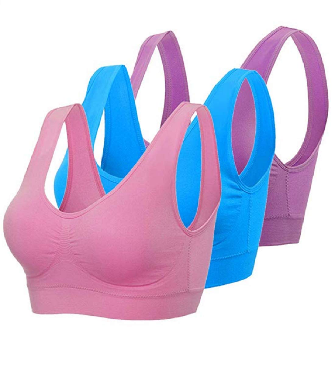 3 Pack Women's Seamless Wire-Free Sports Bras - Comfortable Yoga Bras with Removable Pads for Low Impact Workouts, Sleeping & Lounge Wear - Perfect for Gym, Running, Pilates & Everyday Comfort