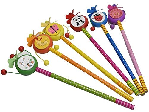 KINGSMAN STORE 6-Pack Wooden Cartoon Animal Pencils with Rattle - Fun Educational Writing Tools for Kids - Colorful 8.5 Inch Pencils for School, Drawing & Playtime