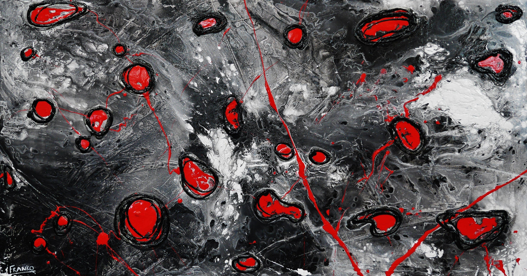 190cm x 100cm Grey Red Textured Abstract Canvas Painting - Modern Wall Art for Living Room, Bedroom & Office Decor