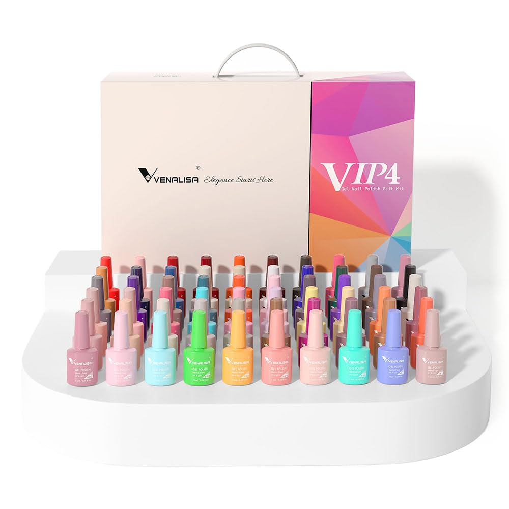 VENALISA VIP4 65-Piece Gel Nail Polish Kit with Color Book - Red, Pink, Orange, Green Soak Off UV Gel Polish Set for Salon & DIY Home Manicure | Perfect for Nail Art, Parties, Weddings & Gift Giving