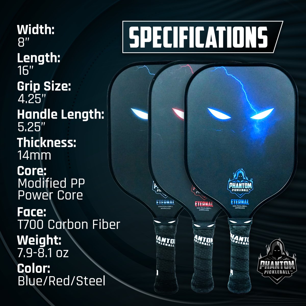 Phantom Eternal Pickleball Paddle - Premium Carbon Fiber Paddle for Competitive Play - Perfect for Outdoor & Indoor Pickleball Games