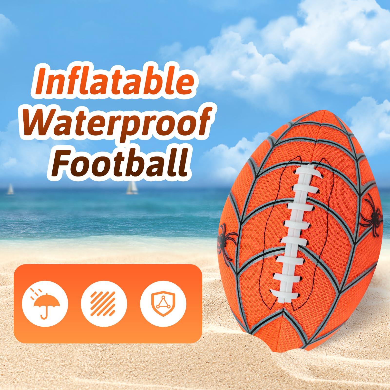 Inflatable Football Toys for Kids & Adults - 9 Inch Water Football for Pool, Beach & Outdoor Games - Strong Grip Design for Fun Family Activities - Perfect for Swimming, Backyard Play & Summer Parties (Orange)